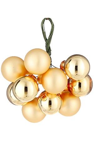 ГРОЗДЬ стеклянных глянцевых и матовых шариков на проволоке, 10 шаров по 20 мм, цвет: золотой, Christmas Deluxe