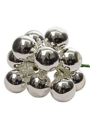 ГРОЗДЬ стеклянных глянцевых шариков на проволоке, 12 шаров по 25 мм, цвет: серебряный, Winter Deco