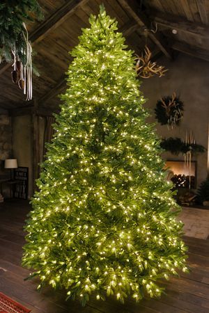 Искусственная ель с лампочками ЛИВАДИЙСКАЯ, зелёная, хвоя ЛИТАЯ 100%, 1890 тёплых белых LED-огней, 300 см, Max CHRISTMAS