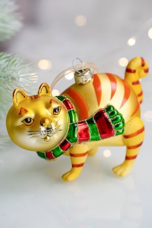 Ёлочная игрушка КОШЕЧКА ПОЛОСАТАЯ МОДНИЦА, стекло, 12 см, подвеска, Winter Deco