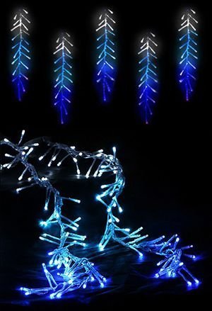 Светодиодная бахрома БЕГУЩИЙ ОГОНЬ (Cluster lights), 160 белых/небесно-голубых/синих LED ламп, 1.75x0.4 м, прозрачный силиконовый провод, уличная, BEAUTY LED